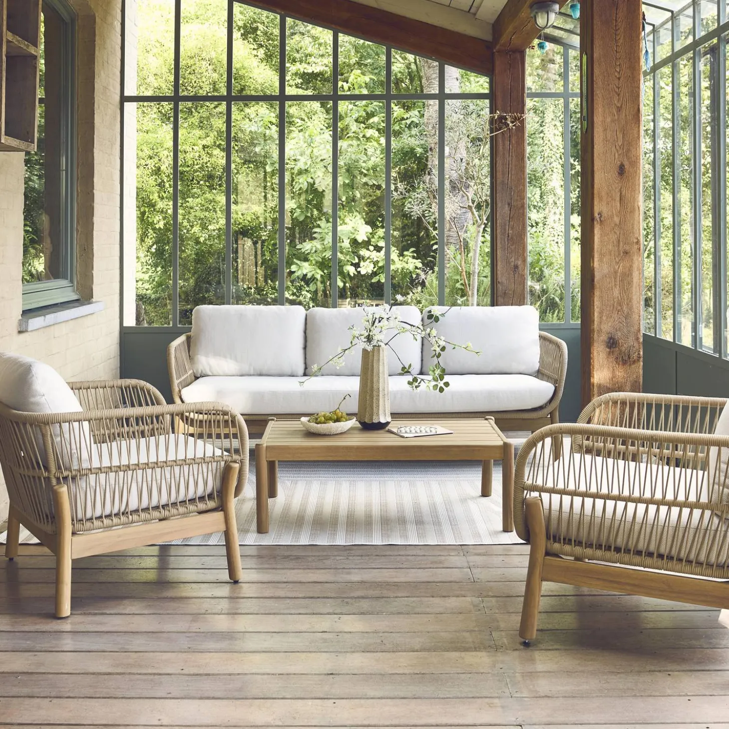 5-seater acacia wooden garden lounge with rope