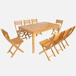 8-seater acacia wooden garden table with rounded corners