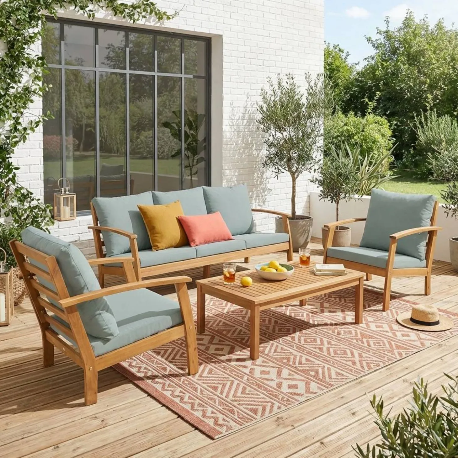 5-seater acacia wood garden lounge set