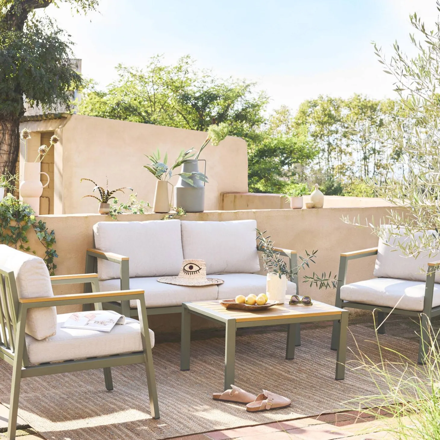 4-seater aluminium and polywood garden sofa set