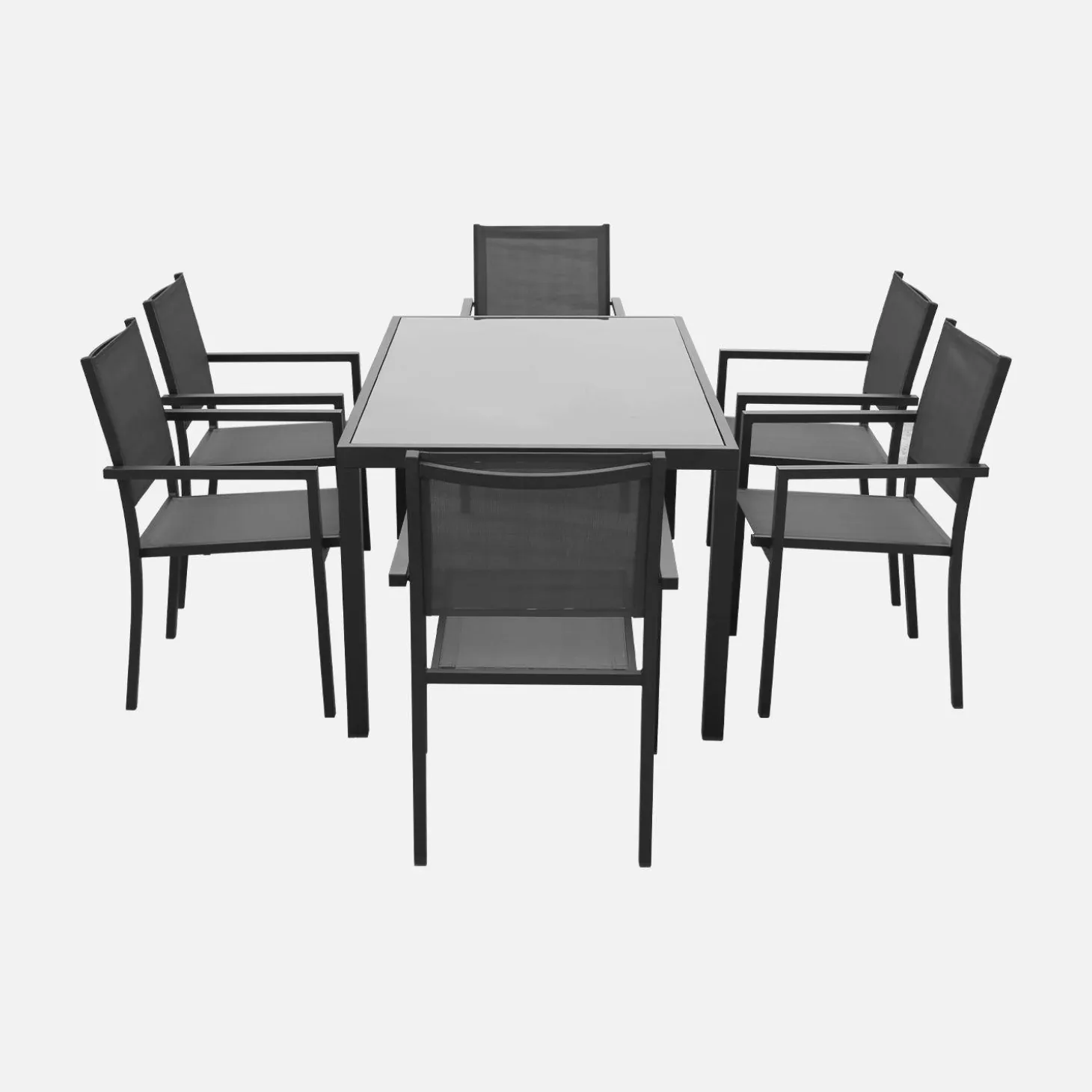 8-seater aluminium garden table with 8 textilene armchairs