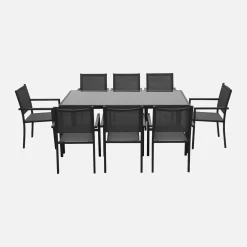 8-seater aluminium garden table with 8 textilene armchairs