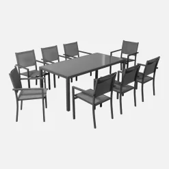 8-seater aluminium garden table with 8 textilene armchairs
