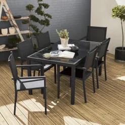 6-seater aluminium garden table with textilene chairs