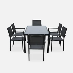 6-seater aluminium garden table with textilene chairs
