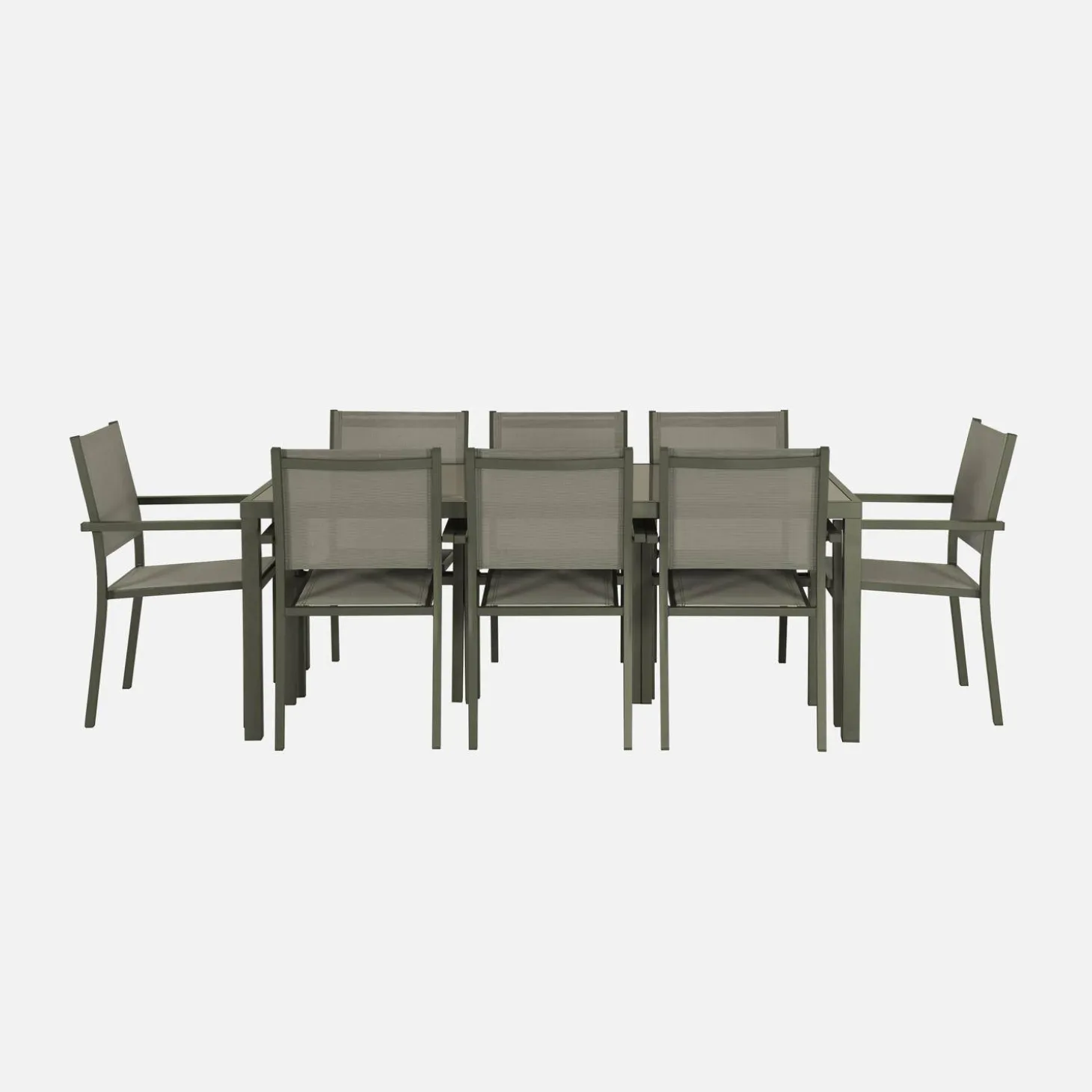 8-seater aluminium garden table with 8 textilene armchairs