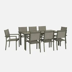 8-seater aluminium garden table with 8 textilene armchairs