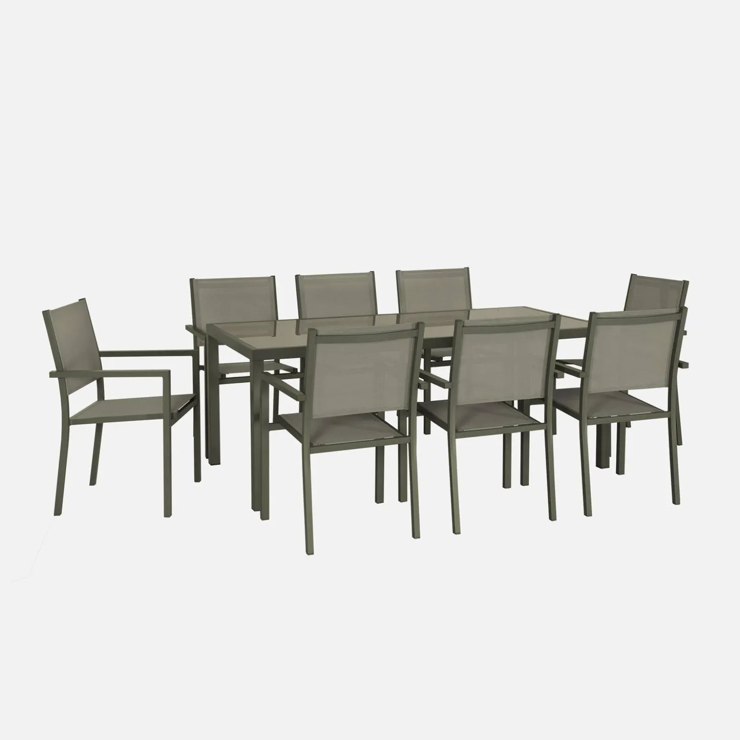 8-seater aluminium garden table with 8 textilene armchairs