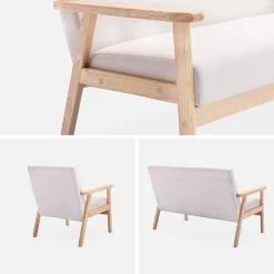 3-seater bench and armchair in wood and fabric