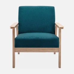 3-seater bench and armchair in wood and fabric