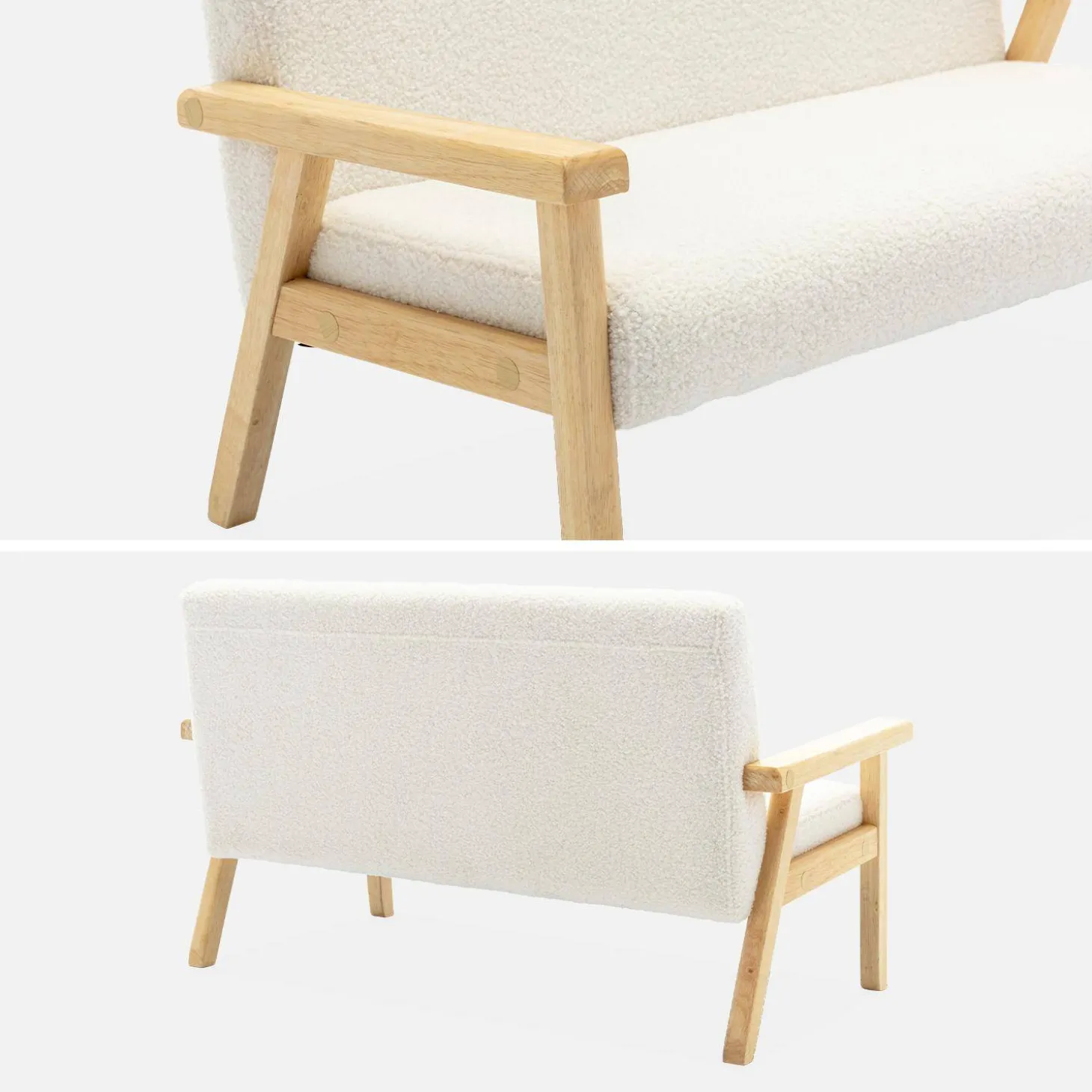2-seater children's bench in boucle fabric and rubberwood