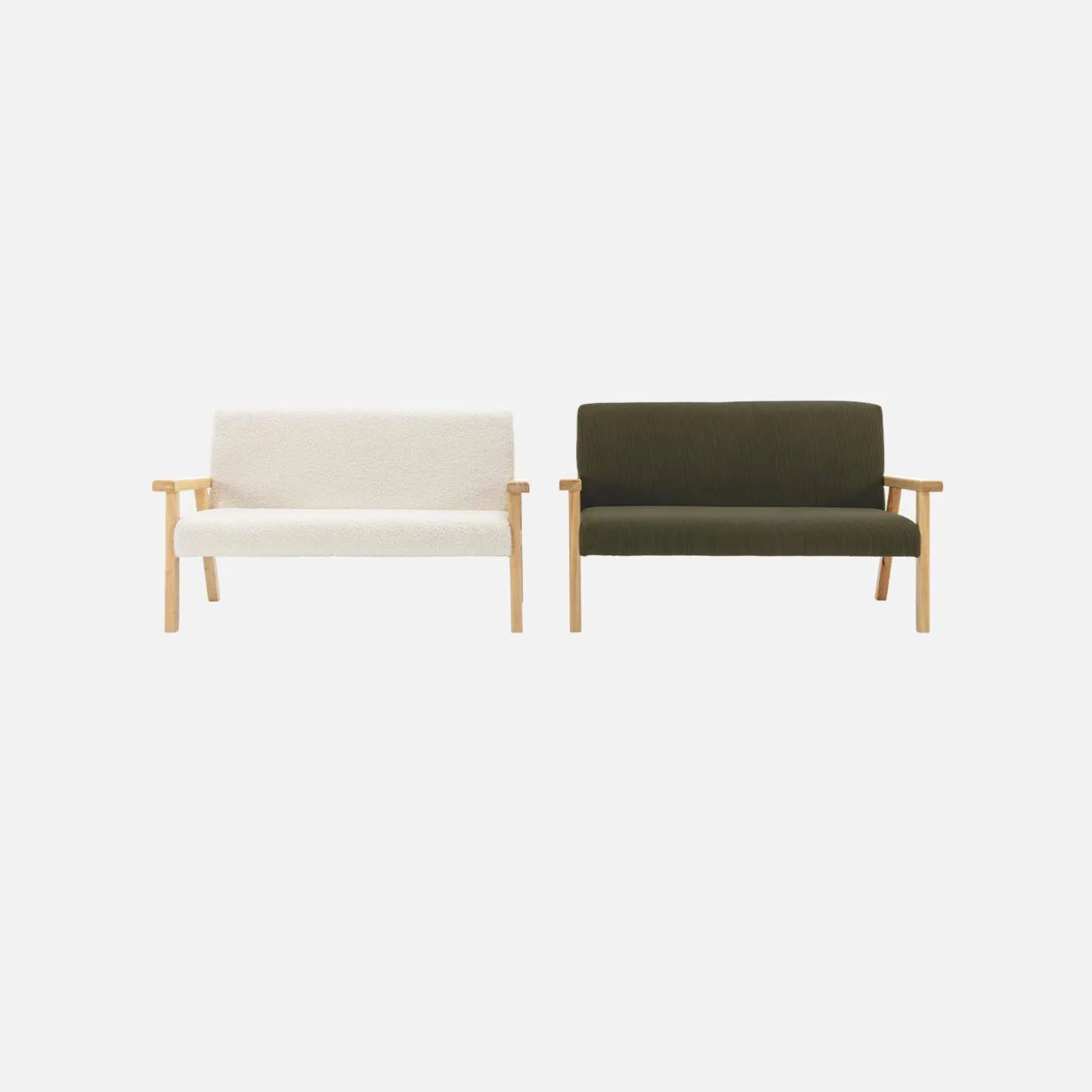 2-seater children's bench in boucle fabric and rubberwood