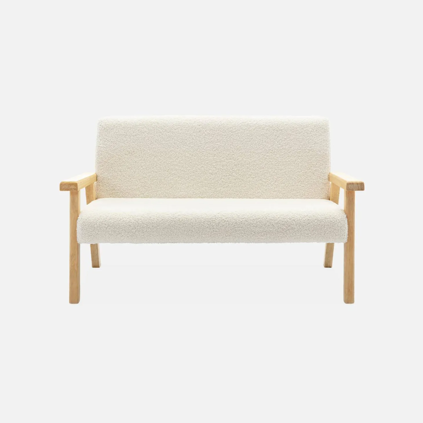 2-seater children's bench in boucle fabric and rubberwood