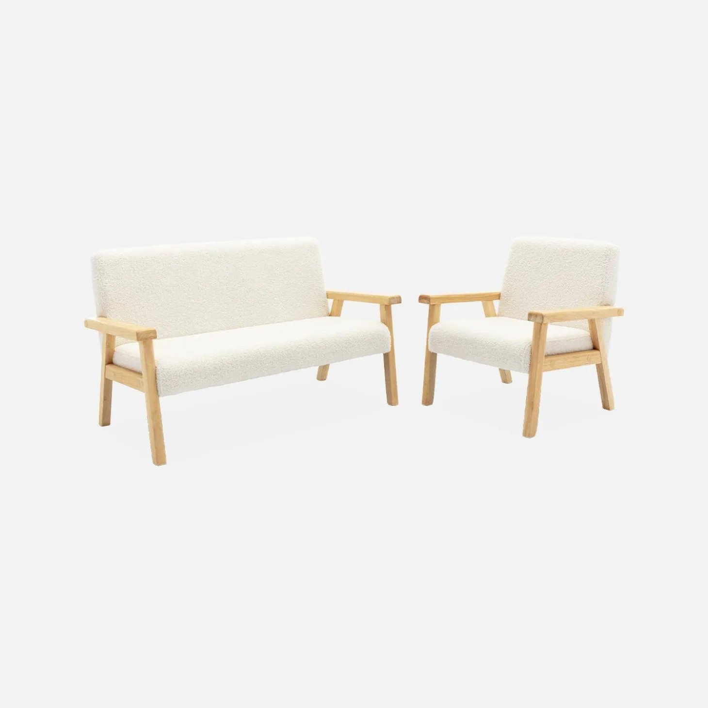 2-seater children's bench in boucle fabric and rubberwood