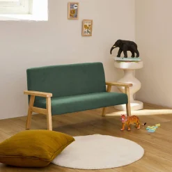 2-seater children's bench in corduroy and hevea wood