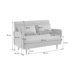 2-seater convertible sofa bed with reclining backrest