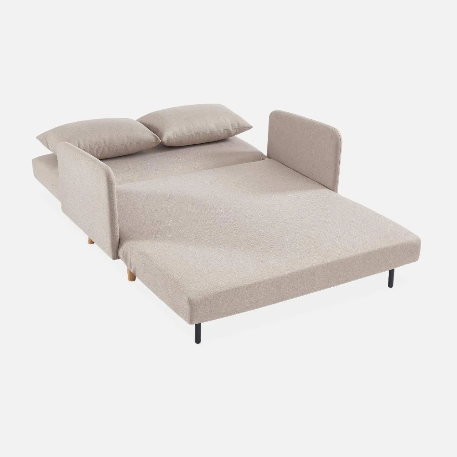2-seater convertible sofa bed with reclining backrest
