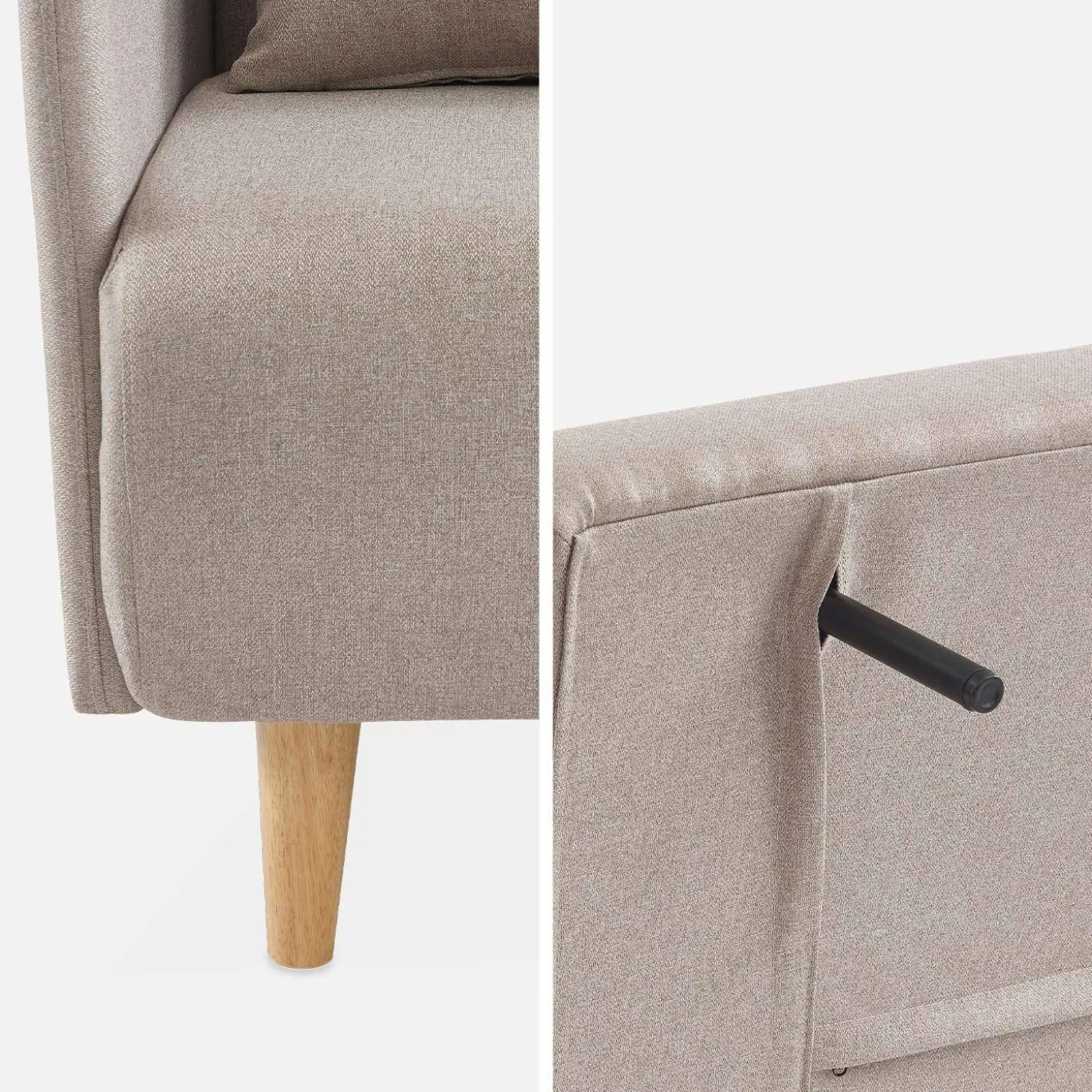 2-seater convertible sofa bed with reclining backrest