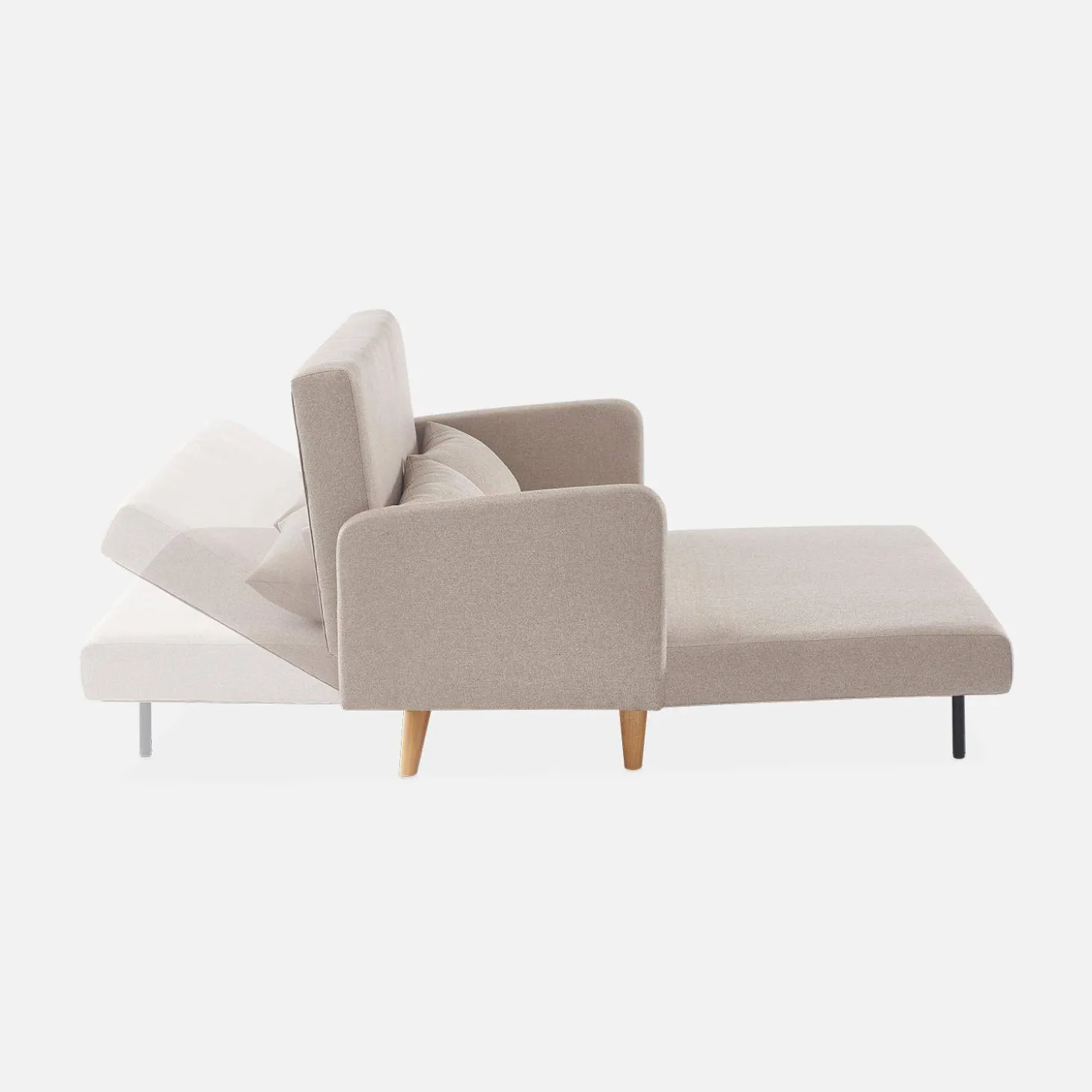 2-seater convertible sofa bed with reclining backrest