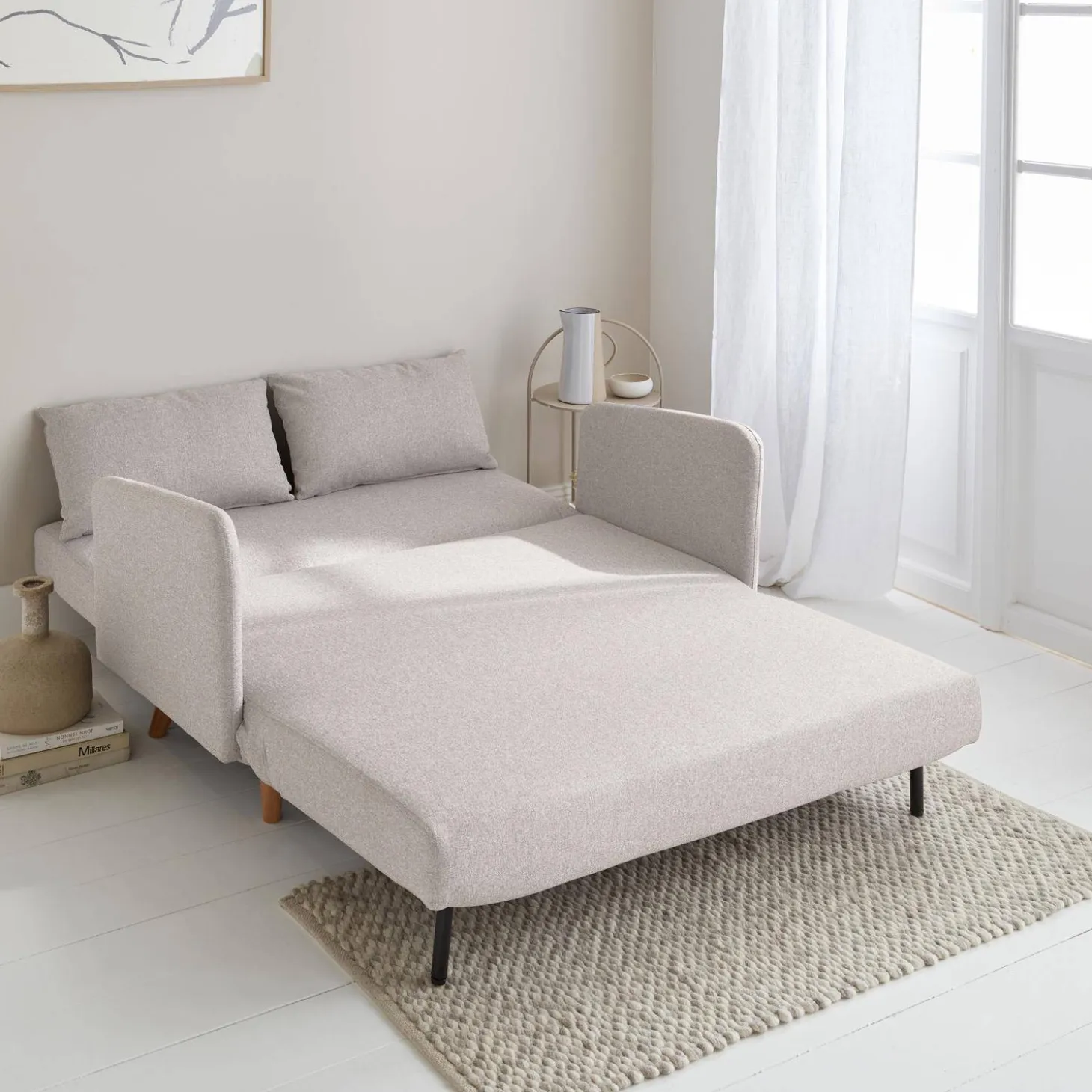 2-seater convertible sofa bed with reclining backrest