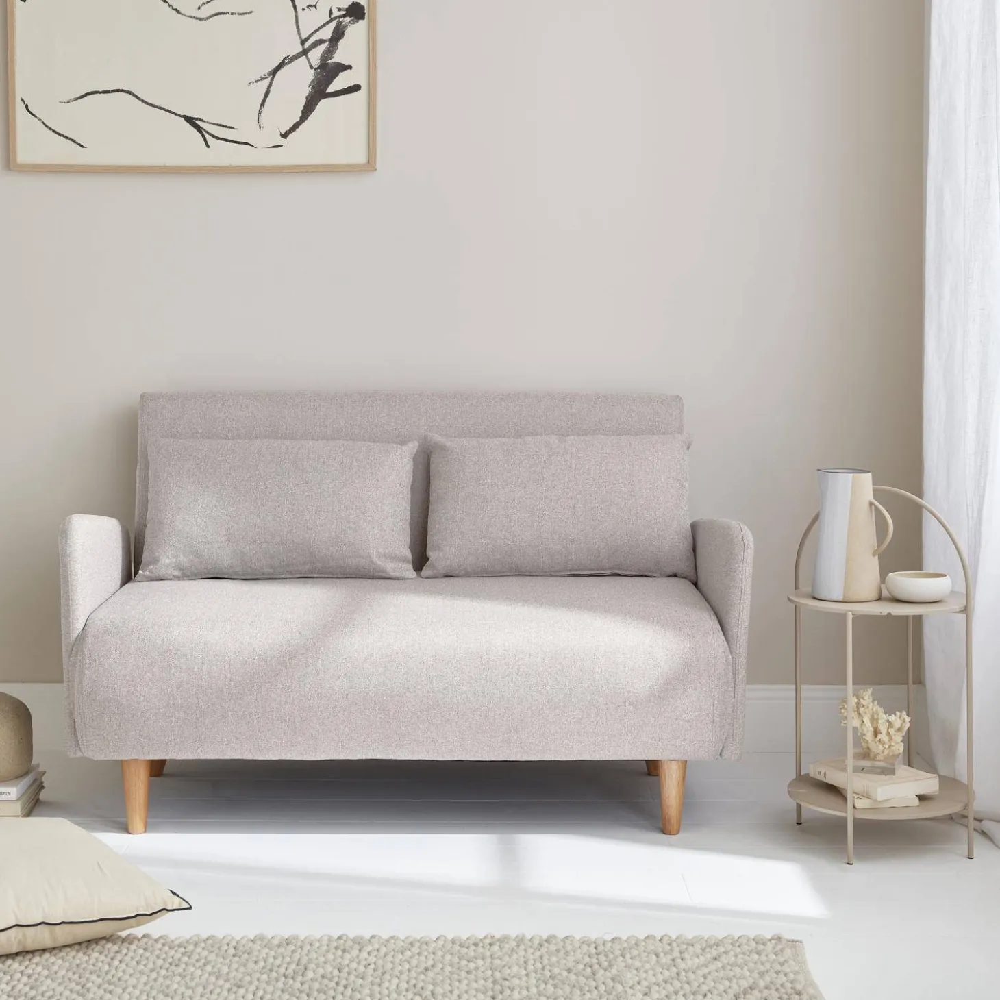 2-seater convertible sofa bed with reclining backrest