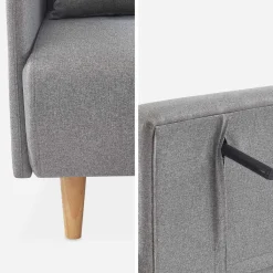2-seater convertible sofa bed with reclining backrest