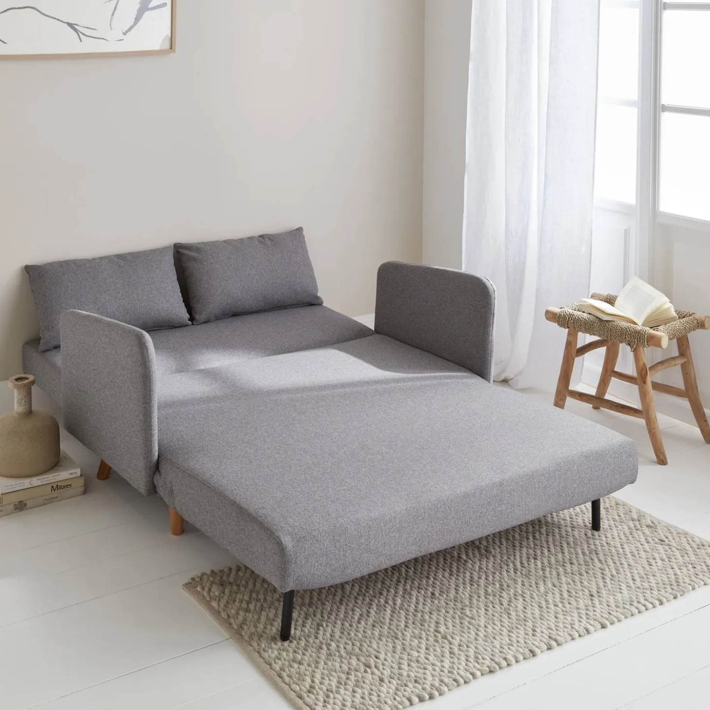 2-seater convertible sofa bed with reclining backrest