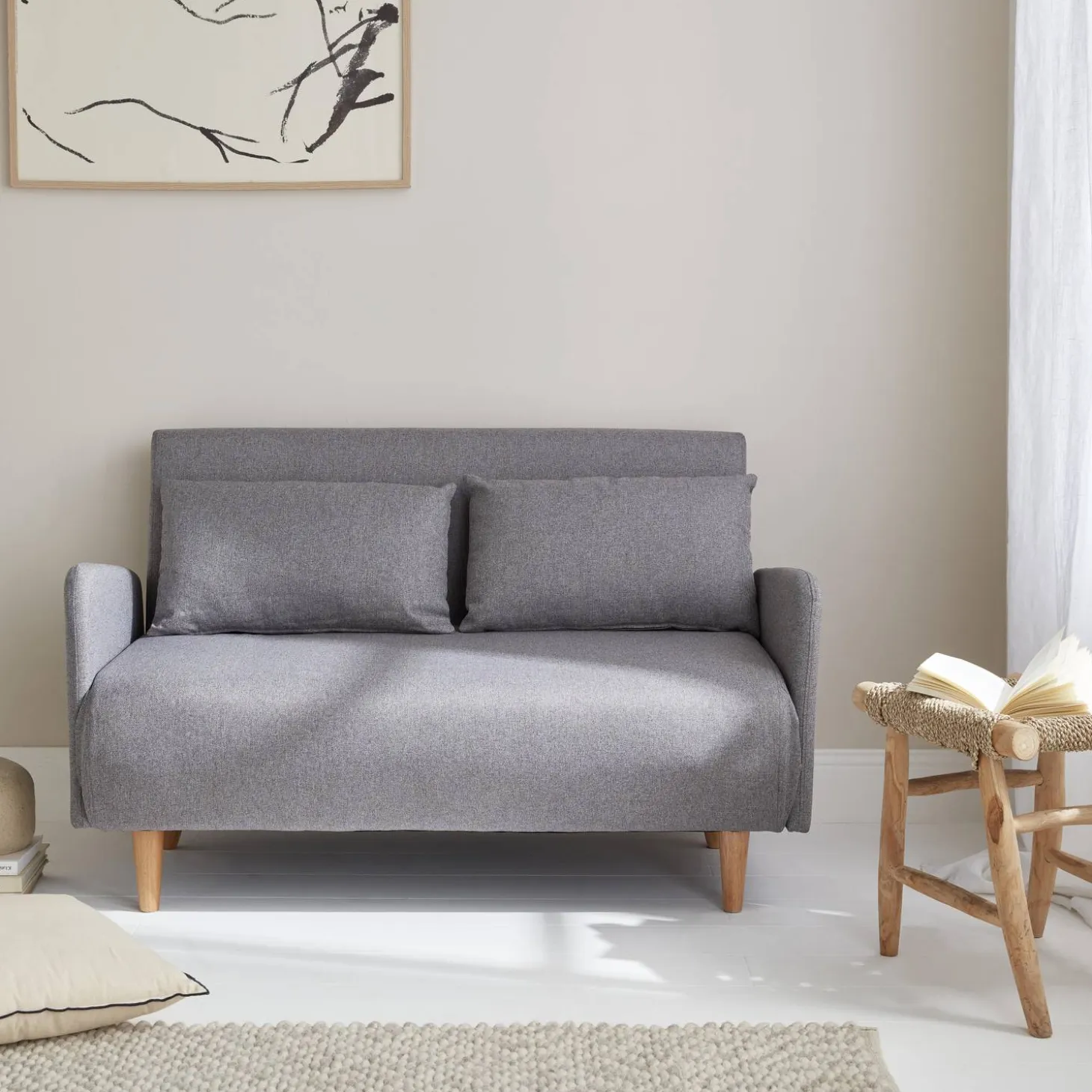 2-seater convertible sofa bed with reclining backrest
