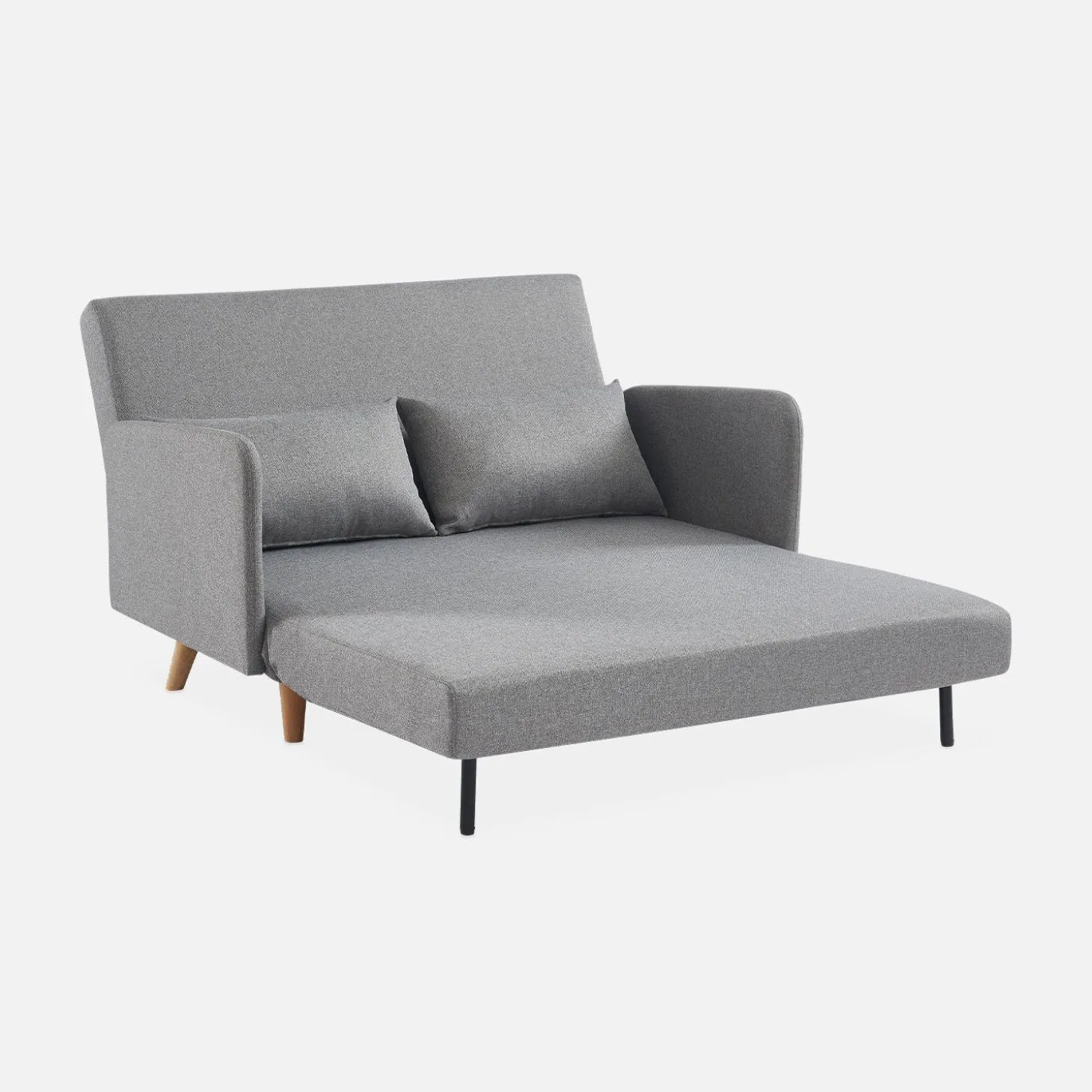 2-seater convertible sofa bed with reclining backrest