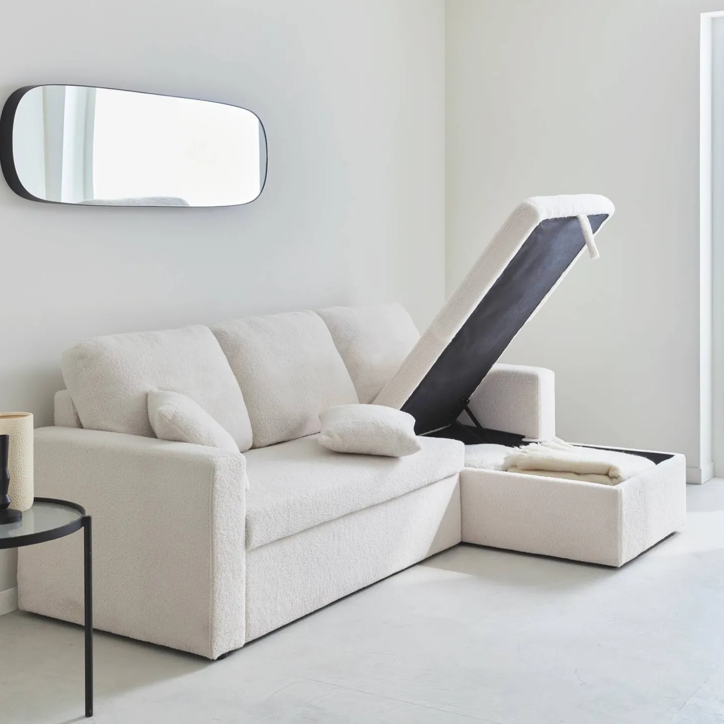 3-seater corner sofa bed in boucle
