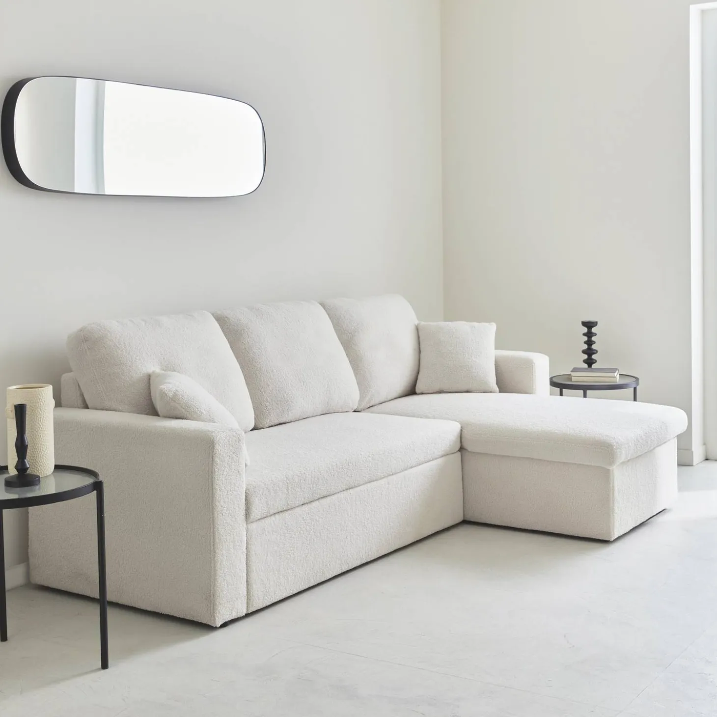 3-seater corner sofa bed in boucle