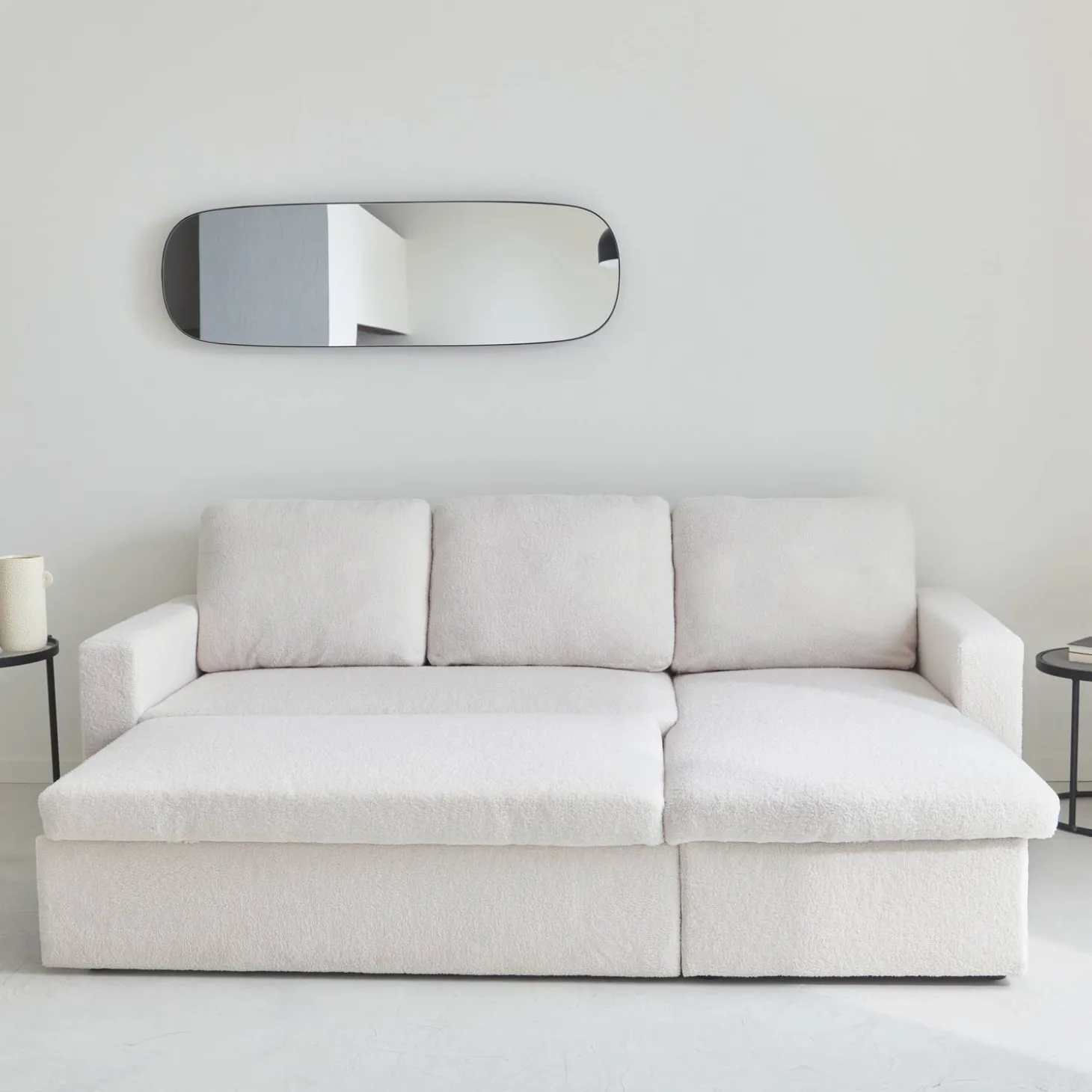 3-seater corner sofa bed in boucle