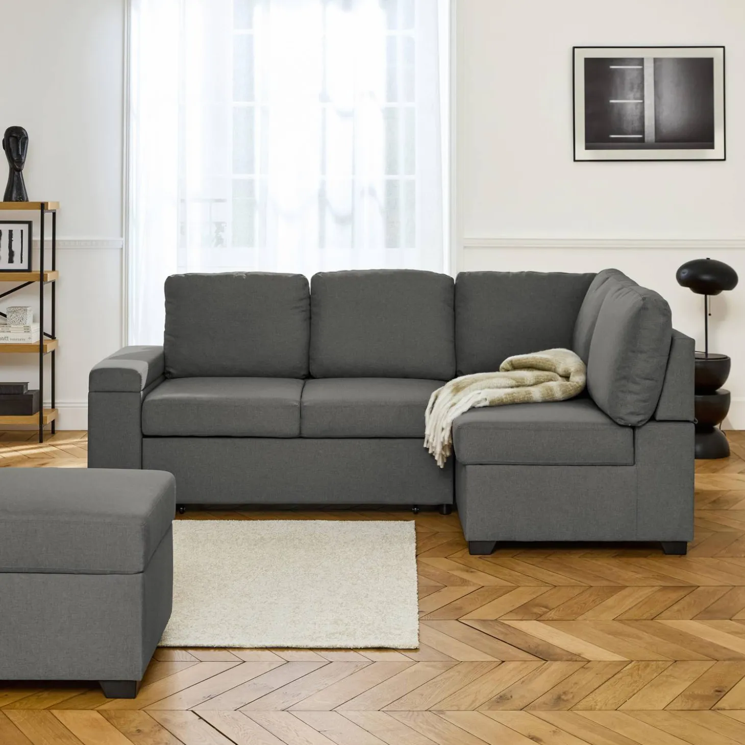 3-seater corner sofa bed with footstool