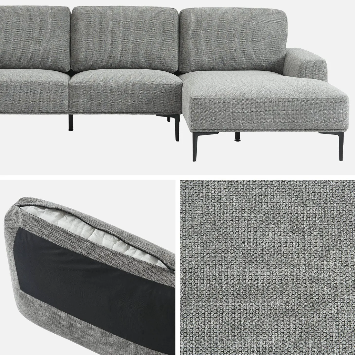 3-seater corner sofa in fabric and metal, right-hand corner