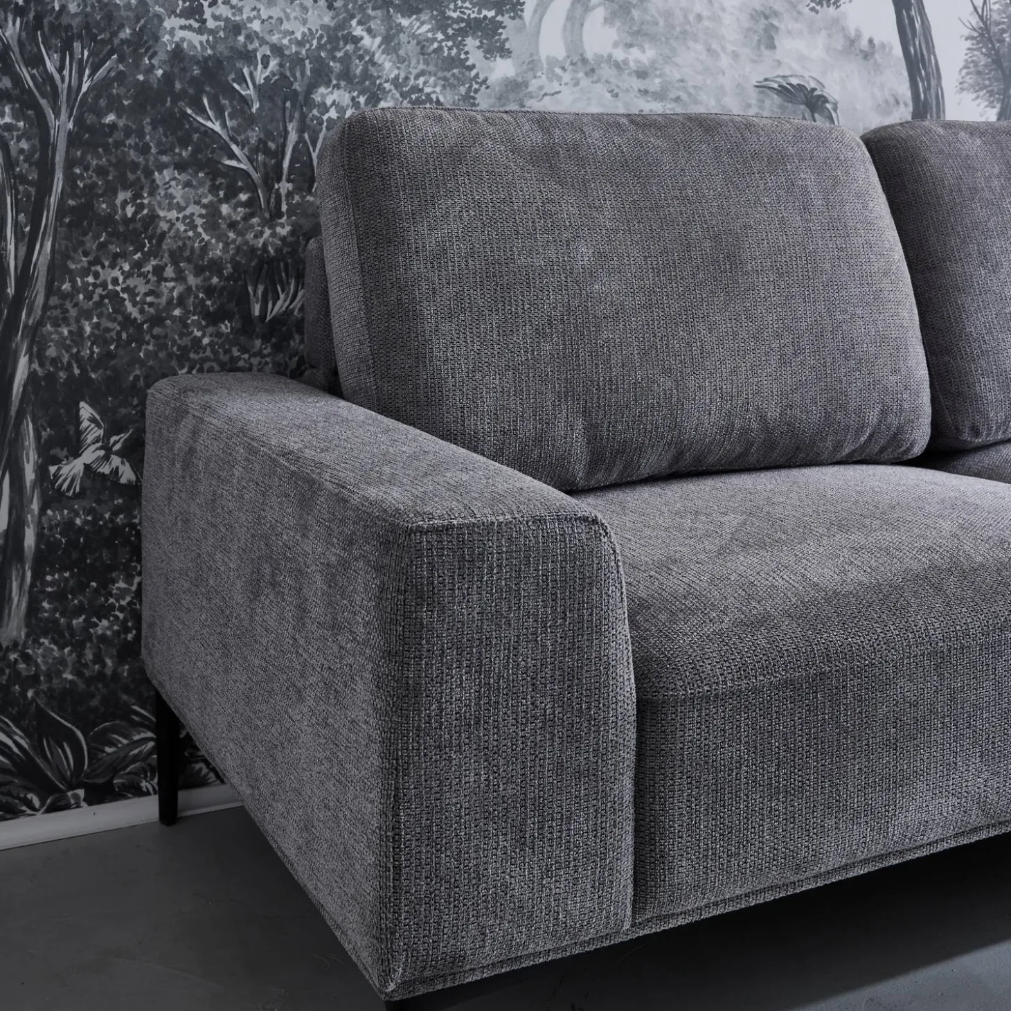3-seater corner sofa in fabric and metal, right-hand corner