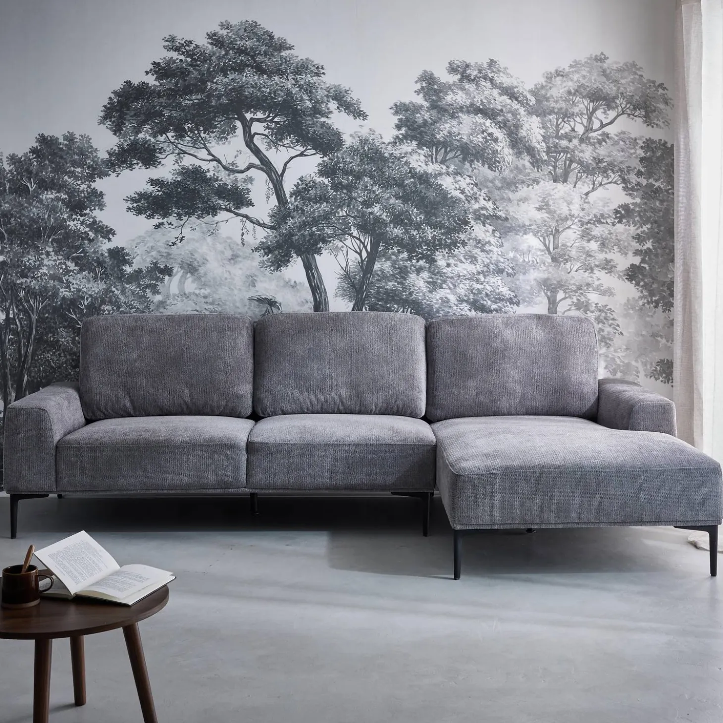 3-seater corner sofa in fabric and metal, right-hand corner