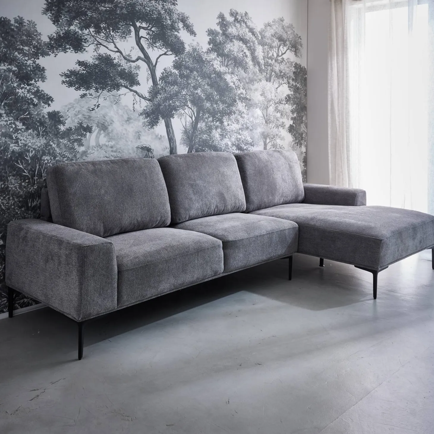3-seater corner sofa in fabric and metal, right-hand corner