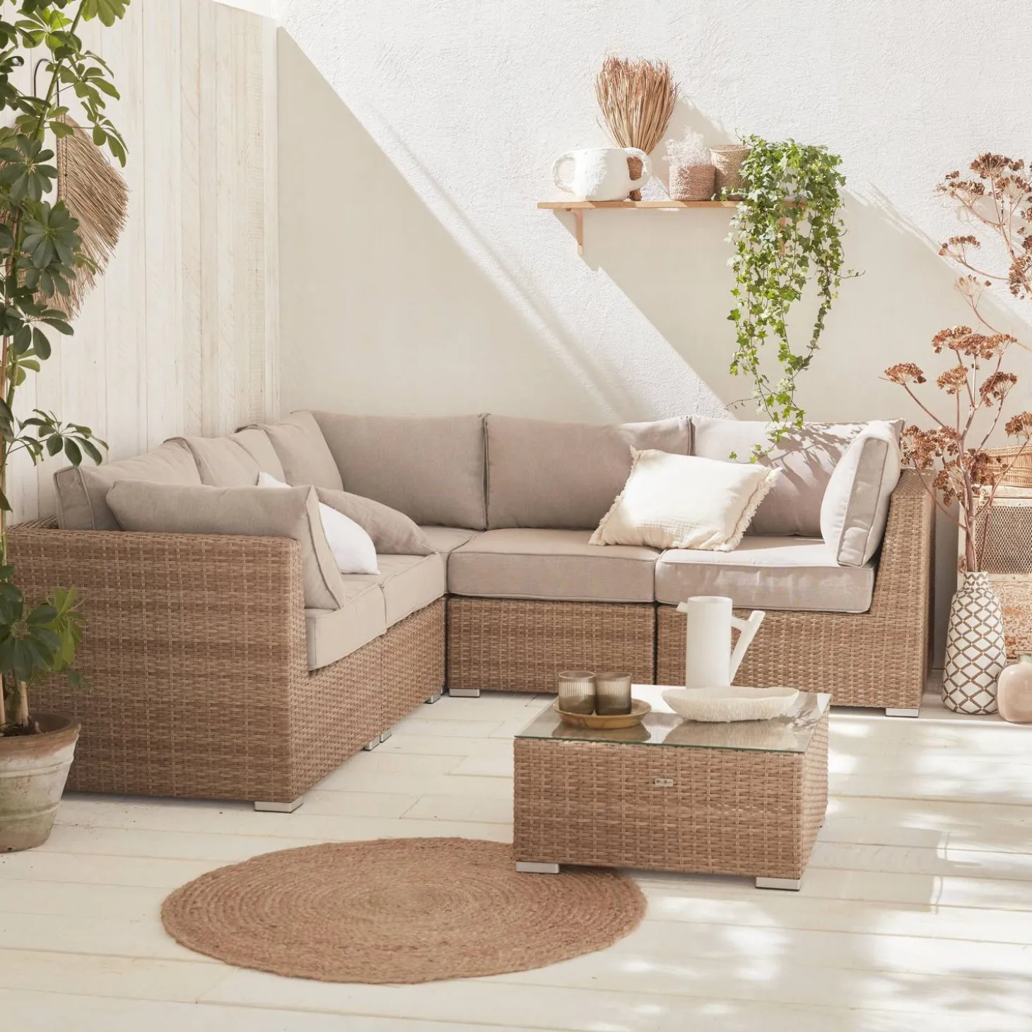 5-seater deluxe polyrattan garden corner sofa set