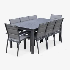 8-seater extendable aluminium garden table set with chairs