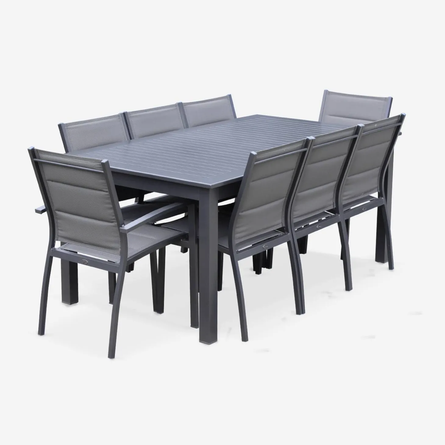 8-seater extendable aluminium garden table set with chairs