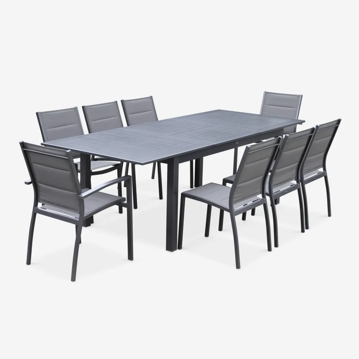 8-seater extendable aluminium garden table set with chairs