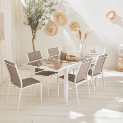 6-seater extendable aluminium garden table set with chairs