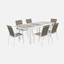 6-seater extendable aluminium garden table set with chairs