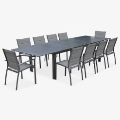 10-seater extendable aluminium garden table set with chairs
