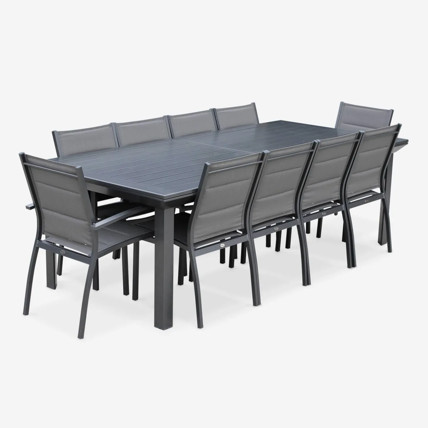 10-seater extendable aluminium garden table set with chairs