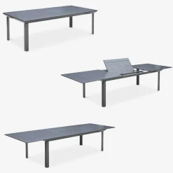 10-seater extendable aluminium garden table set with chairs