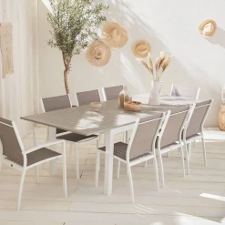 8-seater extendable aluminium garden table set with chairs