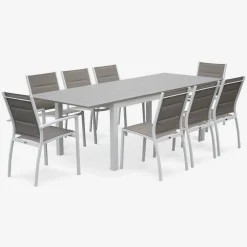 8-seater extendable aluminium garden table set with chairs