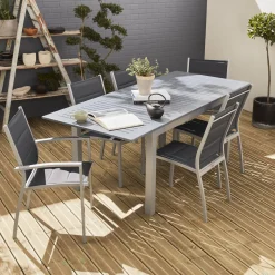 6-seater extendable aluminium garden table with chairs