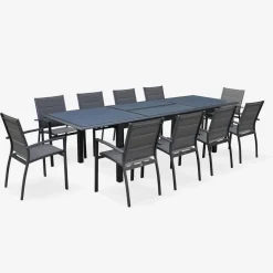 8-seater extendable aluminium garden table set with chairs